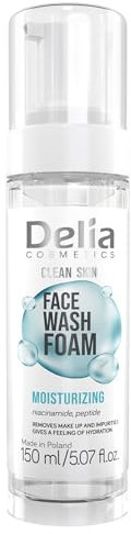 Delia Cosmetics – Clean Skin – Normalizing and Moisturizing Face Cleansing Foam – Normal, Problematic, Acne-Prone Skin – Removes Impurities and Makeup – Vegan Formula – Niacinamide, Peptides – 150ml
