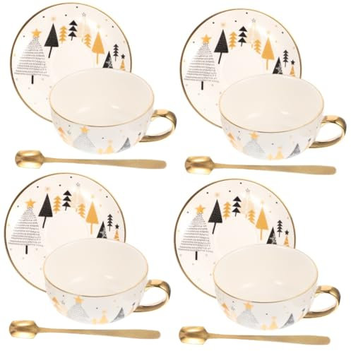 TOPBATHY 4 Set Tazze e piattini natalizi tazzine caffe tazze caffe stoviglie natalizie tazza di di natale tazzina da espresso tazze da tè di festa di natale ceramica
