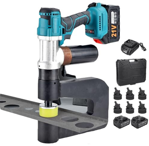 twostronking Perforatrice Idraulica Elettrica, con 2 Batterie Ricaricabili E 6 Set di Stampi, profondità della Gola 150 Mm, Avvio con Un Pulsante, Diametro di Perforazione 16-32 Mm