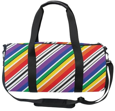 Mnsruu Bolsa deportiva de gimnasio con correa para el hombro para mujeres y hombres, bolsa de lona con rayas diagonales de arco iris, bolsa de entrenamiento con compartimento para zapatos para pasar