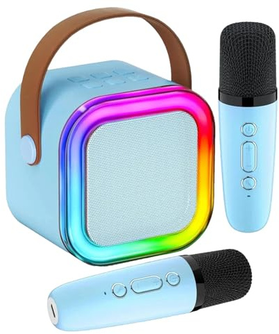Mini macchina per karaoke per bambini, Macchina per karaoke per bambini, Altoparlante wireless con luci LED e 2 microfoni wireless, Altoparlante per microfono, altoparlante wireless, macchina per kara