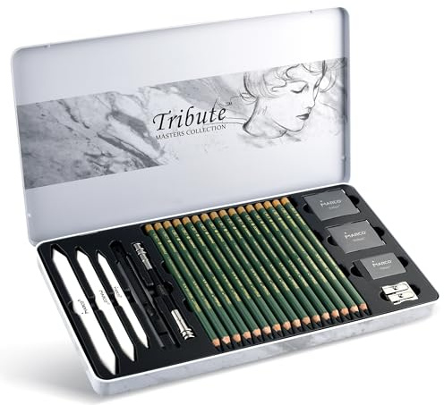 MARCO Skizzen Zeichen Bleistift Set Anfänger ideal zum Schattieren für Zeichnen, Skizzieren für Künstler, Erwachsene, Teenager (Skizzenbleistift Set 25 Stück)