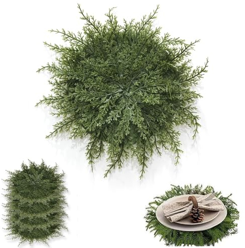 werdecade 4 tovagliette rotonde natalizie con rami di pino artificiali, 40 cm, grandi, per decorazioni natalizie (verde)