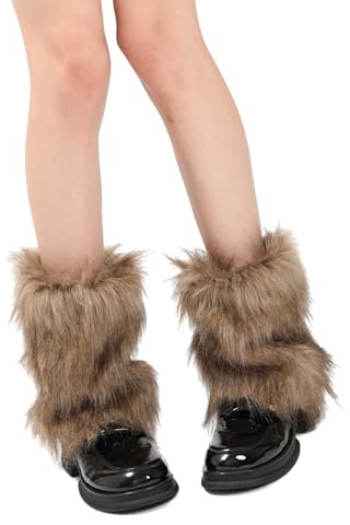 Wjsdsg Damen-Fußwärmer, Socken, Plüsch-Beinstulpen, flauschige Winterstiefelaufsätze, Manschetten, dicke thermische warme pelzige Fußbedeckungen, Fußlose Socken, Streetwear, kaffeebraun, Einheitsgröße