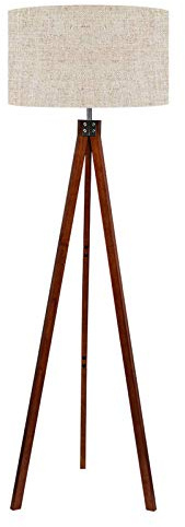 LEPOWER Wood Tripod Floor Lamp Mid Century Standing Lamps for Living Room | Light-Diffusing Linen Shade, Scandinavian Wood Standing Lamp, Adding Warmth to Bedroom, Study Room, Office & Reading, Brown