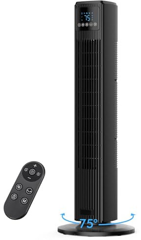 PNTCK Ventilatore a Torre Silenzioso con Telecomando, Ventilatore da Terra, 90° Oscillazione, 4 Velocità e 4 Modalità, Timer 12H, Potente 8 m/s, Display LED, Ventilatori a Colonna, per Casa e Ufficio