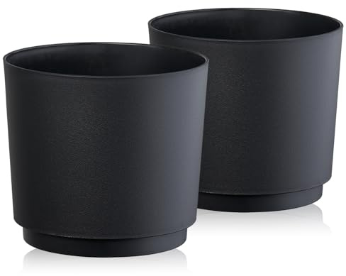 Tymar Übertopf Matte, Blumentopf, Blumenübertopf aus Kunststoff, 2er-Pack (Schwarz; ø 28 cm)
