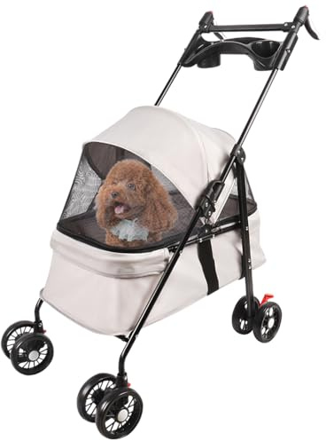 OHMG Kinderwagen für Hunde und Katzen, faltbar, für kleine und ältere Hunde, bis zu 20 kg, Räder mit 360°-Bremsen, XXL-Korb, 3 Fenster, Getränkehalter, Hundewagen