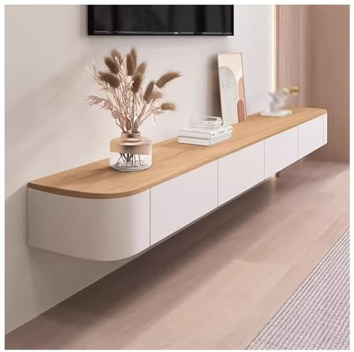 HADECOLL Mobile TV Sospeso con Mobiletto A Parete E Console Multimediale per L'Intrattenimento Mensole Sospese con Porta per Ripostiglio sotto La TV Bianco 140 Cm, Bianco 160 Cm