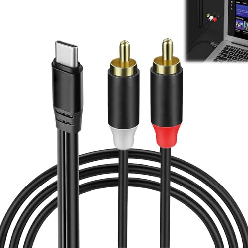 Huybaa cable rca jack,USB C vers 2 rca,cable auxiliaire usb c,Auxiliaire Audio Câble Numérique,Compatible avec Phone/ordinateur tablette/Amplificateur/Home Cinéma/Enceinte/HDTV etc