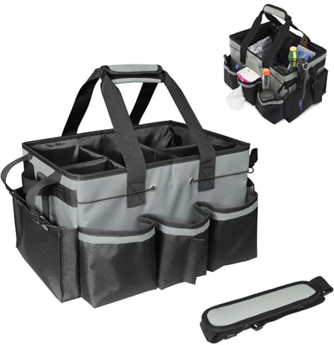 Sonhomay Wearable Cleaning Caddy Bag with Detachable Dividers Cleaning Caddy Organizer with Handles Shoulder Strap Supplies Tote Bag for Cleaners Housekeepers 10. 2x17. 7x9