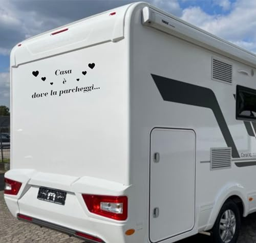 Aufkleber für Wohnmobil, Sprüche zu Hause, wo der Parkplatz – Wohnwagen – Zubehör graphische Seite wählbar, Farbe Code 0426 (56 x 25 cm) (Schwarz glänzend)