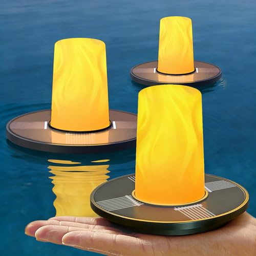 MALUX Mini Solar Schwimmende Flammenlicht, 3 Stück Schwimmende Poolbeleuchtungmit Realistischer Flammeneffekt, IP66 Wasserdicht, Solar Schwimmlicht für Garten, Teich, Deko, Rasen
