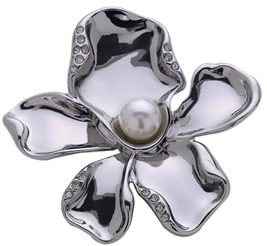 Ruyosn Blumen Brosche Damen, Zinklegierung Perle Brosche mit Kristall, 54mm Elegante Anstecknadel für Jacke, Kleid, Schal, Gold/Silber