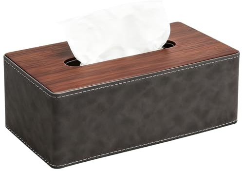 Taschentuchbox Groß Grau, Rechteckige PU Kosmetiktücher Box, Elegantes Tissue Box Cover mit großer Kapazität, Robuste Serviettenbox Leder für Wohnzimmer, Schlafzimmer, Büro und Auto