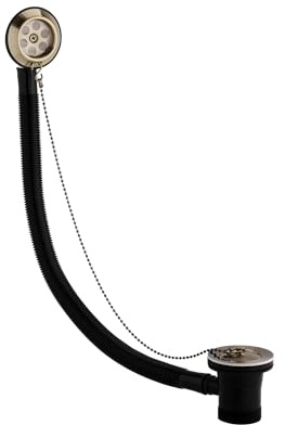 ENKI, W82, Traditional Bath Retainer Waste & Ball Chain Plug with Overflow, Antique Brass