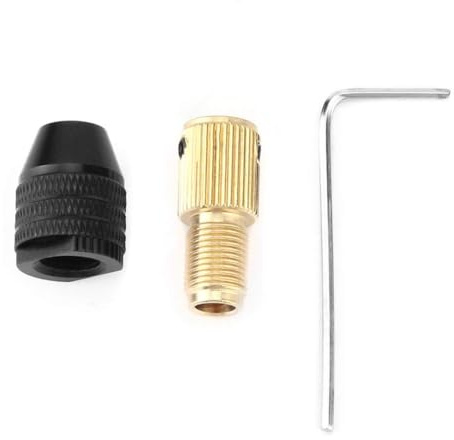 DUZEPA Adaptador de portabrocas mini para taladro, juego de portabrocas de 0,3 a 3,4 mm, diámetro de orificio de 3,17 mm, husillo central de latón, pinza de aleación de aluminio