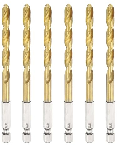 QUARKZMAN 6 Unidades De barrena Espiral De Titanio Brocas De Acero | Con Vástago Hexagonal De 1/4 Diámetro De Perforación De 6mm Longitud De 112mm, De Alta Velocidad, Para Metal Plástico