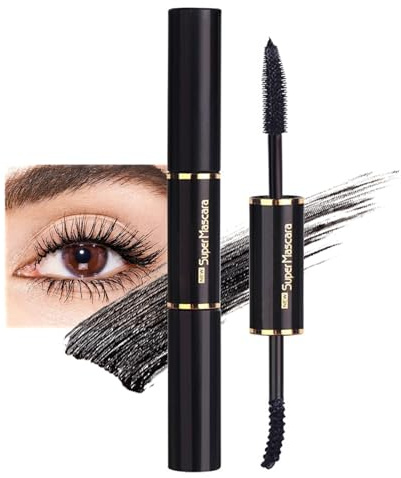 2in1 Mascara Schwarz, 5D Wimperntusche Wasserfest, Mascara für Definition & Volumen, Langanhaltend & Wischfest Wimperntusche Lange Wimpern, Schnelltrocknend & Non-clump Augen Makeup, False Lash Effect