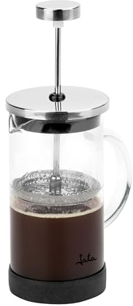 JATA HOGAR HCAF5508 - Cafetera Émbolo 600 ml Prensa Francesa con Filtro de Acero Inoxidable 3 Niveles, Tetera y Espumador de Leche, Vidrio Borosilicato, Libre BPA, para Café, Té e Infusiones
