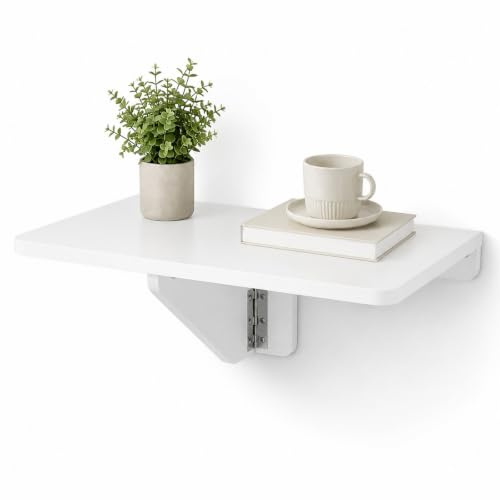 PURELLEL Wandklapptisch 60x40 cm, Klapptisch Wand, Platzsparend, 50kg, Weiß | Stabile Spanplatte mit 50 kg Tragkraft, ideal als Schreibtisch, Esstisch oder Balkontisch für kleine Räume und Homeoffice.