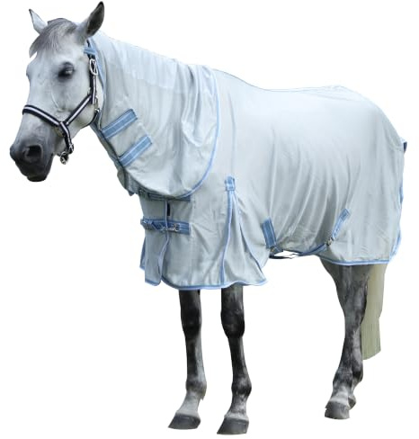 Fly Rug for Horses, Lightweight Mesh Summer Sheet with Neck Cover Grey 6'0 | Horse Fly Rug with Airflow Design, Clip Closure, UV Protection, Anti-Rub Comfort Sweet Itch Protection from Biting Insects