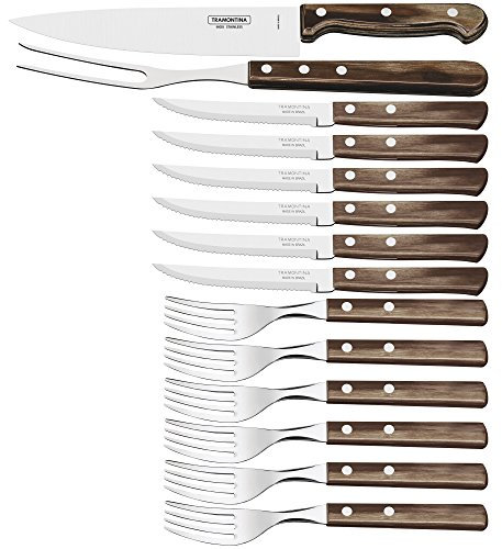 Tramontina Set da Tavola per Carne/BBQ in Acciaio Inox y Legno Polywood 14 Pezzi