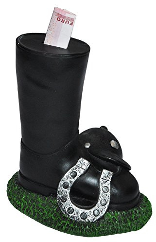 alles-meine.de GmbH XL Spardose Reitstiefel mit Reithelm/Hufeisen - stabile Sparbüchse aus Kunstharz mit Schlüssel - Sparschwein lustig witzig Pferd Pferde - Reisekasse Urlaub ..
