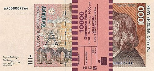 *** 10 x 1000 DM, Deutsche Mark, Geldscheine 1991, mit Banderole - Reproduktion ***