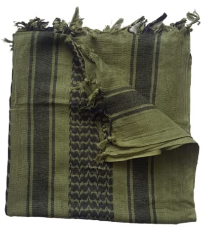 100% Cotton Olive Green and Black Shemagh Scarf Arab Keffiyeh Military Desert Head Neck Wrap Unisex