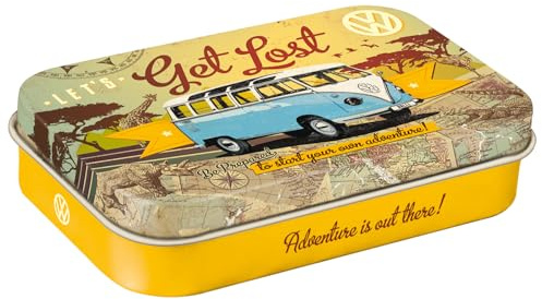 Nostalgic-Art Retro Pillendose XL, 6 x 9,5 x 2 cm, VW Bulli – Let's Get Lost – Volkswagen Bus Geschenk-Idee, Original Lizenzprodukt (OLP), mit Pfefferminz-Dragees, Vintage Design