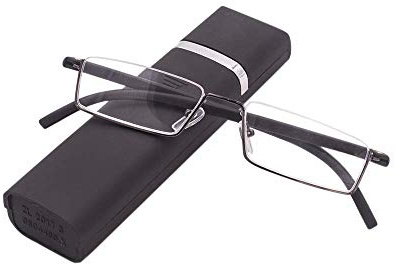 KoKoBin Lesebrille mit Ultraleichtem TR90 Rahmen Lesehilfe Halbbrille aus Metallrahmen mit Halbrahmen Sehehilfe mit Brillenetui für Damen und Herren(Schwarz，+1.5