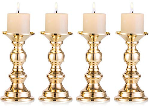 NUPTIO Kerzenhalter für Stumpenkerzen Metall Kerzenständer Gold | für 50mm Kerze 4er Kerzenständer Weihnachten Dekoration Ideal für Hochzeiten Besondere Anlässe Partys