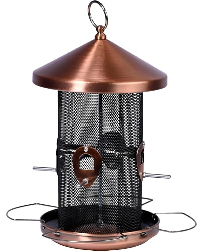dobar 11517 - Mangiatoia grande con quattro barre di traino e staffe in metallo, 20 x 20 x 32 cm, in metallo, rame