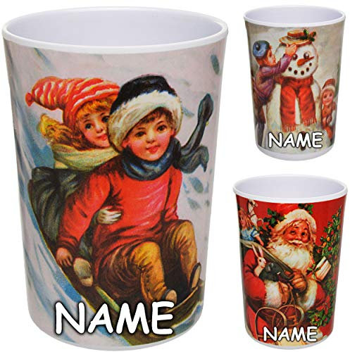 alles-meine.de GmbH 2 Stück 3 in 1 - Trinkbecher/Zahnputzbecher/Malbecher - Becher - Weihnachten - Weihnachtsmann & Schneemann - incl. Name - 350 ml - mehrweg - Trinkglas a..