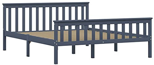 vidaXL Kiefernholz Massiv Bettgestell Bett Massivholzbett Holzbett Doppelbett Futonbett Bettrahmen Lattenrost Schlafzimmer Grau 160x200cm