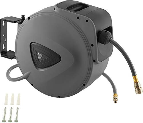 tectake® Tubo ad Aria Compressa con Avvolgitubo, Riavvolgimento Automatico, Supporto a Muro Removibile, Raccordo Attacco Rapido ¼ di Pollice, Pressione Massima 12 Bar, Accessori Garage - 20 m