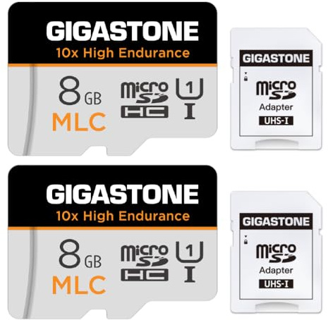 [10x hög uthållighet] Gigastone Industrial MLC 8 GB minneskort, set med 2 kort, för övervakningskamera, Dashcam, 4K video, hastighet 85 MB/s, U3 V30 [5 år gratis dataåterställning]