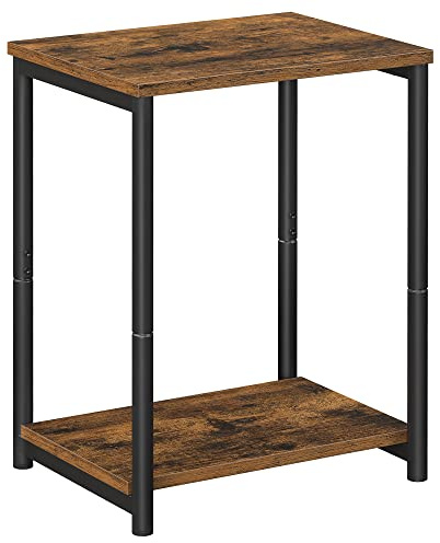 VASAGLE Mesa de Sofá, Mesa Auxiliar de 2 Niveles, Mesita de Noche con Marco de Acero, para Salón, Dormitorio, Estudio, Marrón Rústico y Negro Tinta LET271B01