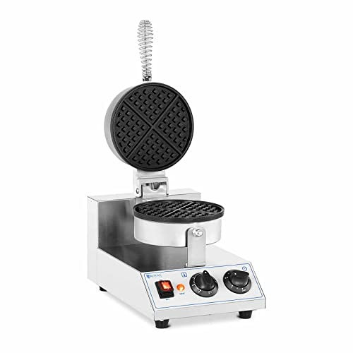 Royal Catering Gofrera Redonda Máquina de Waffles RC-WM01 (Tama?o: 170 mm, Potencia: 1.300 W, Temporizador: 1-5 min, Placa de cocción: Aleación de Aluminio con revestimiento de Teflón)