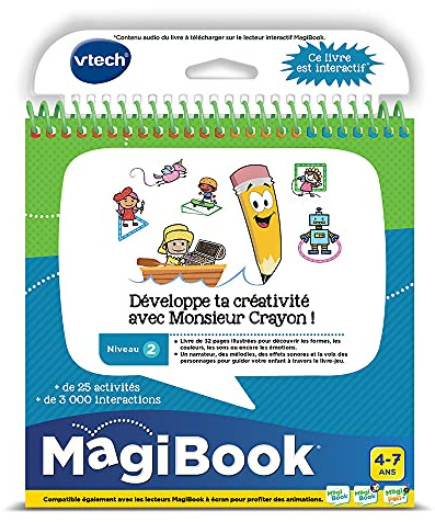 VTech - MagiBook, libro educativo per bambini di livello 2 sviluppa la tua creatività con Mr. Pencil, pagine illustrate e interattive, regalo per ragazzi e ragazze dai 4 ai 7 anni