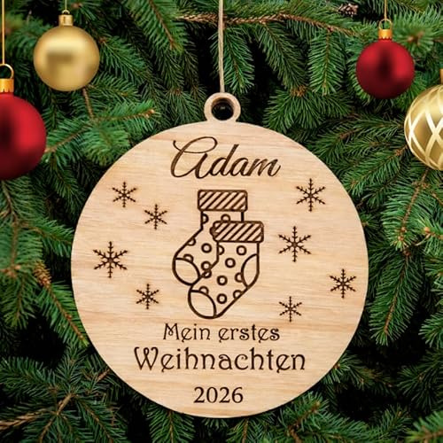 Personalisierte Mein Erstes Weihnachtenals mit Babynamen Christbaumschmuck mit Namen Weihnachtsdeko aus Holz Weihnachtsbaum Deko Weihnachtsdekoration Ornament Weihnachtsbaumschmuck Holz