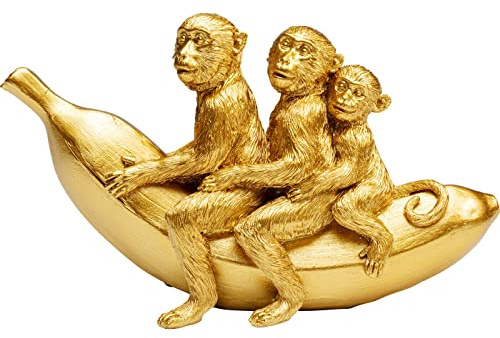 Kare Design Deko Figur Banana Ride, Gold, Wohnaccessoire, Deko Objekt, Affen Motiv, Deko für Regale, Wohnzimmer, Schlafzimmer, 12x20x7 cm (H/B/T)