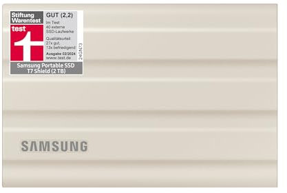 Samsung MU-PE2T0K/EU T7 Shield SSD Portatile da 2TB, USB 3.2 Gen.2, beige, compatibile con Mac, iPhone e iPad