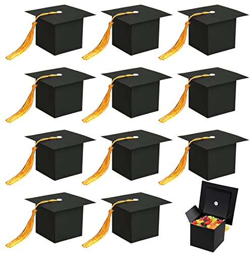 24 Stück Abschluss Deko Geschenkbox,Bachelor Hut Geschenkbox,Abschlussfeier Bachelor Cap Box Graduation Hut Geformte Süßigkeitenbox,Bestandene Prüfung Geschenk für Abschlussfeiern Verpacken Süßigkeite