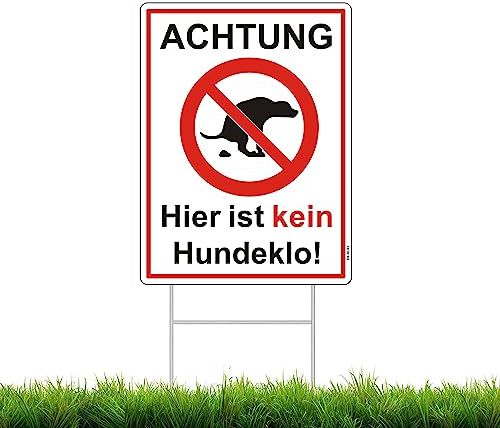 Achtung Hier ist Kein Hundeklo Steckschild 24 x 32 cm, Doppelseitiger Bedrucktes Kein Hundeklo Schild mit Metall Halterung