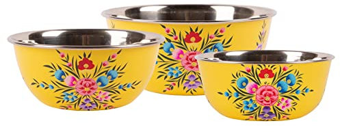 3pc Buttercup Pansy Stainless Steel Camping Bowl Set - Reusable Picnic Party Pasta Food Dinner Serving Dinnerware Crockery Dishes - By BillyCan