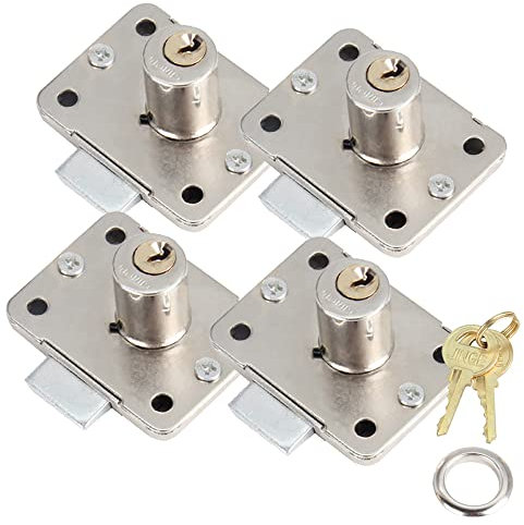 Set di 4 serrature di sicurezza per cassetti, 48 x 36 mm, con chiavi, universali per casa, ufficio, cassetta postale