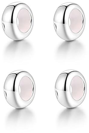 GW Charms Stopper de Breloques pour Bracelet avec Caoutchouc en Argent Sterling 925 Perles Compatible pour Européen Bracelets à Breloques (Argenté，Lot de 4)