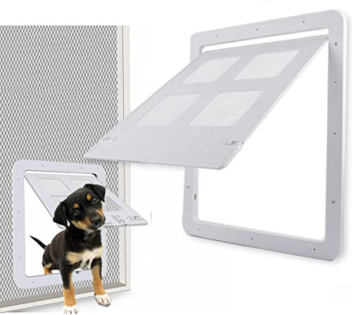 Cdycam Hunde- und Katzentür für Fliegengittertür mit magnetischer Klappe, abschließbar, Magnetverschluss, stabile Fliegengittertür für vorhandene Schiebetür, Fenster (L (Innengröße: 36,8 x 31 cm),